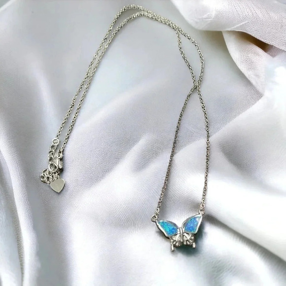 1 LEFT! Blue Silver Butterfly Necklace - Picture 2 of 2